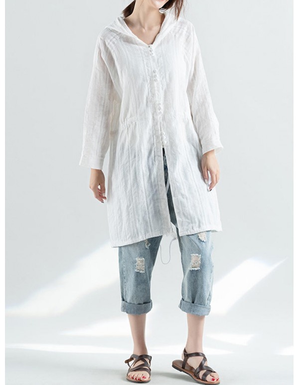 Women Cotton Adjustable Waist Semi-sheer Shirts With Hat