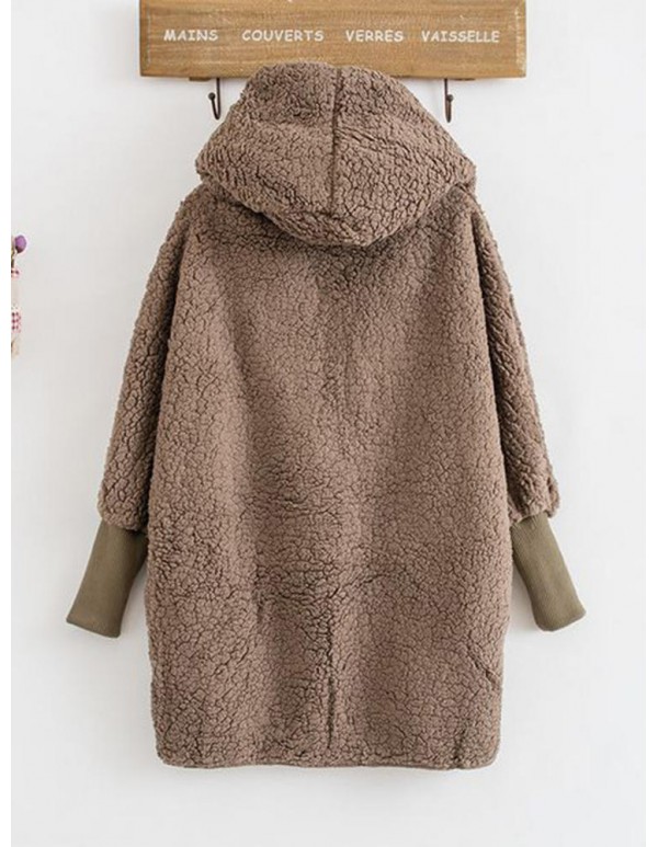 Thick Faux Fur Long Sleeve Women Coats With Hat