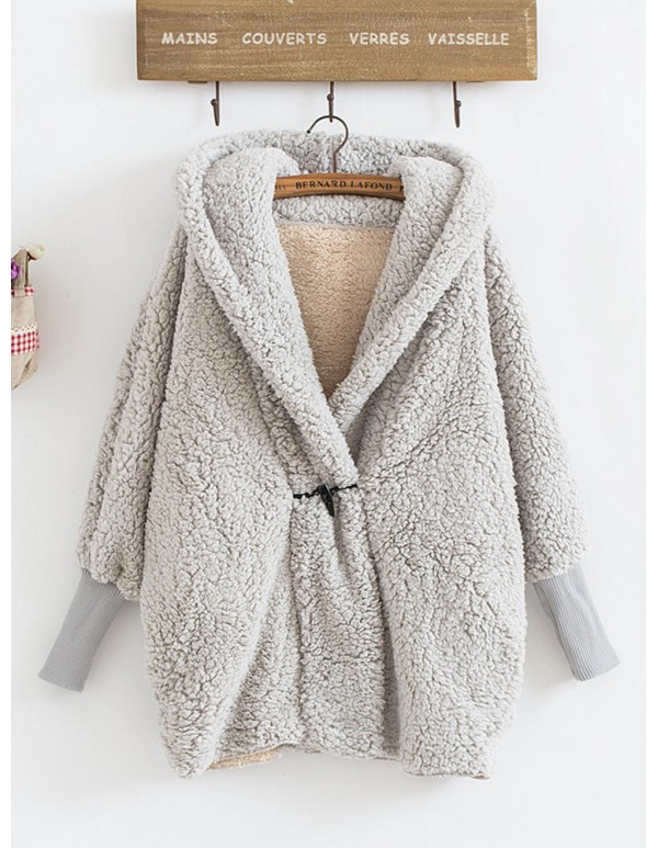 Thick Faux Fur Long Sleeve Women Coats With Hat
