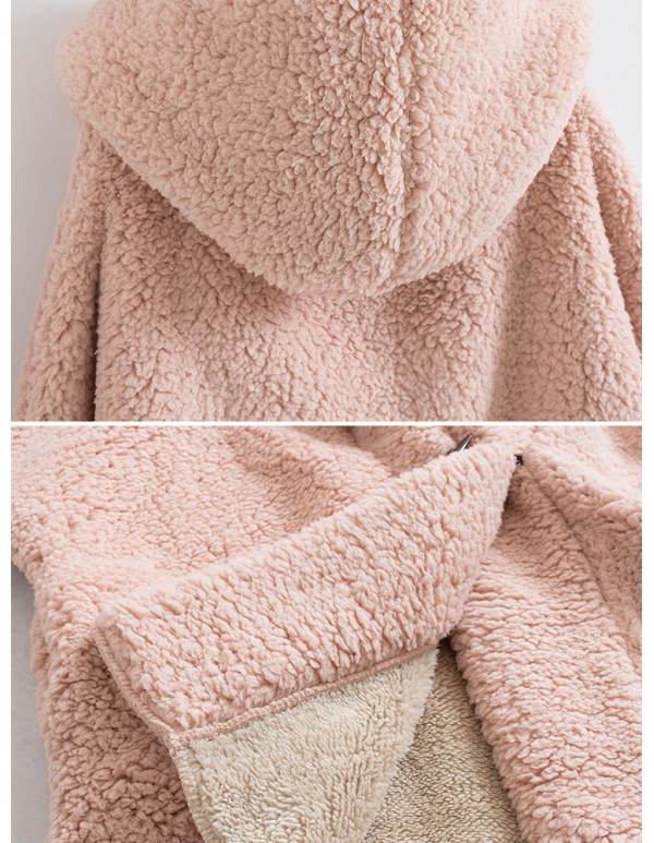 Thick Faux Fur Long Sleeve Women Coats With Hat
