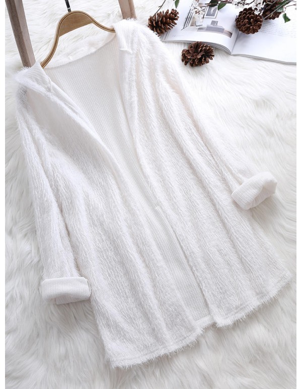 Women Fuzzy Solid Color Hooded Outwear Coats