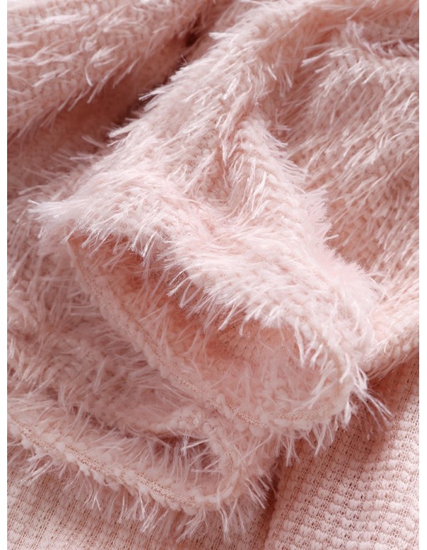 Women Fuzzy Solid Color Hooded Outwear Coats