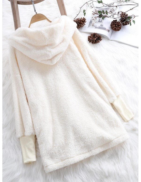Plus Size Elegant White Faux Fur Winter Warm Hooded Coats