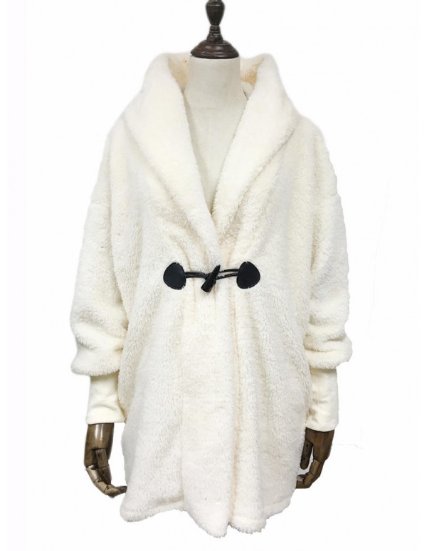 Plus Size Elegant White Faux Fur Winter Warm Hooded Coats