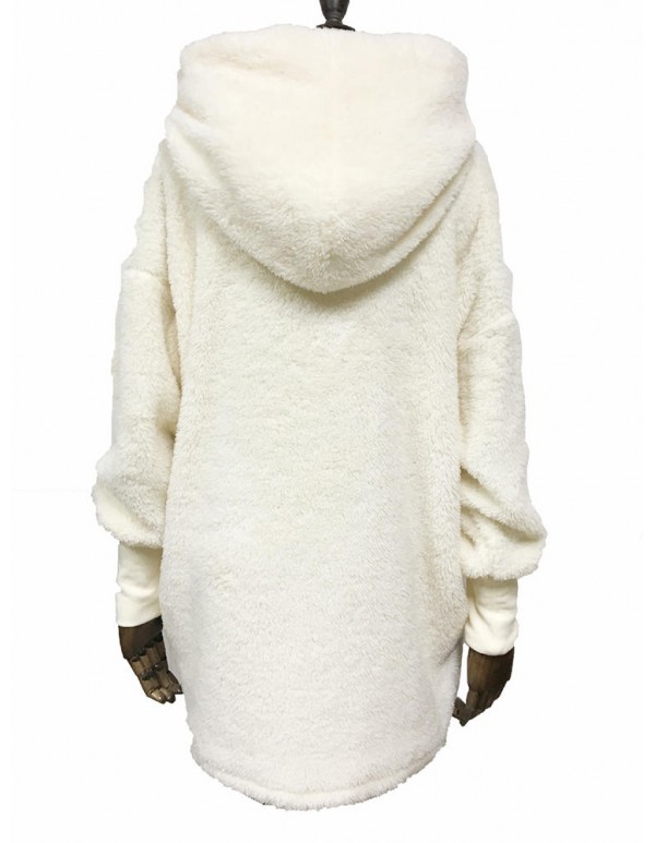 Plus Size Elegant White Faux Fur Winter Warm Hooded Coats