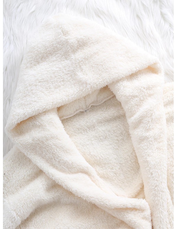 Plus Size Elegant White Faux Fur Winter Warm Hooded Coats
