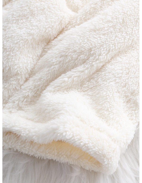 Plus Size Elegant White Faux Fur Winter Warm Hooded Coats