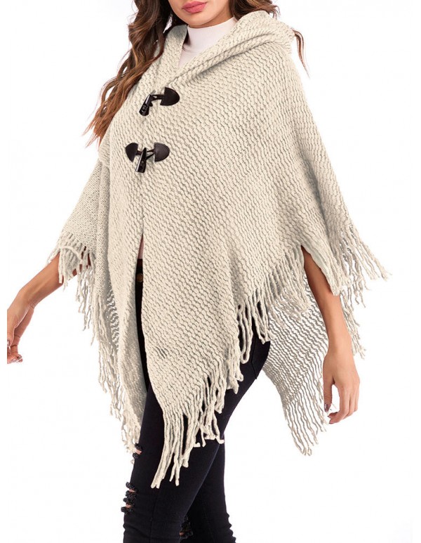 Women Elegant Hooded Fringed Knitted Cloak Cardigans Coats