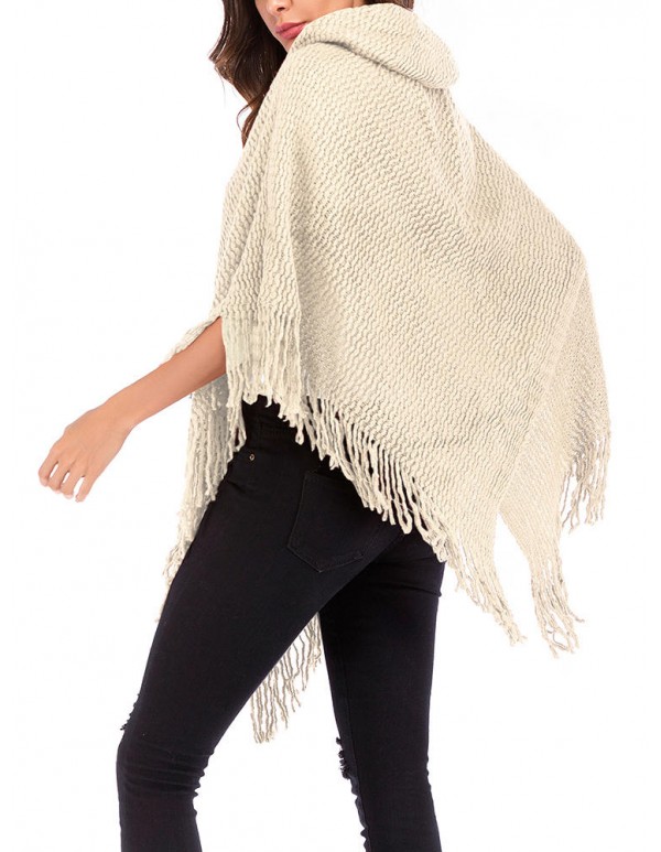 Women Elegant Hooded Fringed Knitted Cloak Cardigans Coats