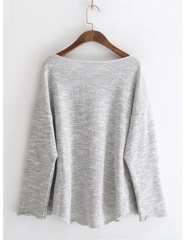 Women Casual Crew Neck Long Sleeve Mixed Color Knit Blouse