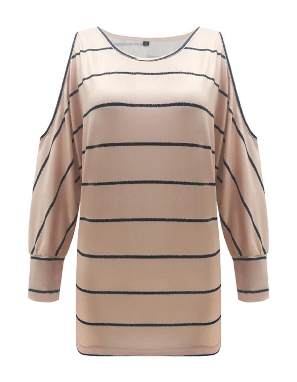 Plus Size Loose Off Shoulder  Batwing Sleeve Stripe Blouse for Women