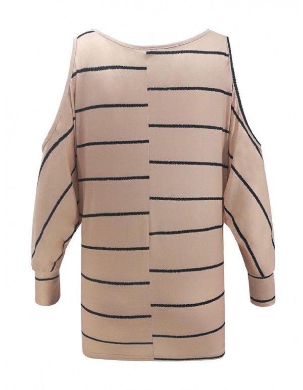 Plus Size Loose Off Shoulder  Batwing Sleeve Stripe Blouse for Women