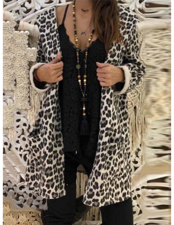 Women Trendy Leopard Print Hooded Outwear Coats