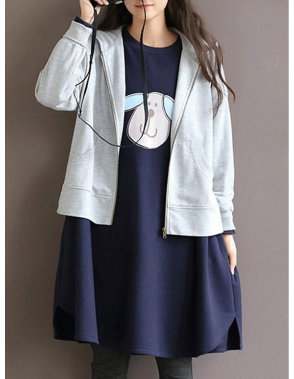 Plus Size Women Cartoon Print Long Sleeve Long Sweatshirt