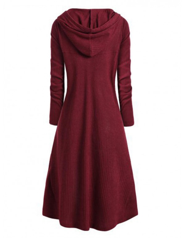 Plus Size S-5XL Irregular Hem Solid Color Hooded Sweatshirt Dress