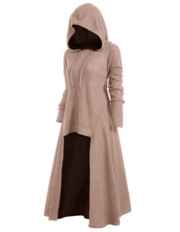 Plus Size S-5XL Irregular Hem Solid Color Hooded Sweatshirt Dress