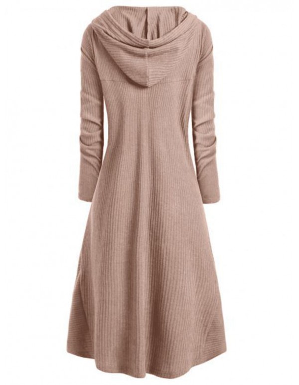 Plus Size S-5XL Irregular Hem Solid Color Hooded Sweatshirt Dress