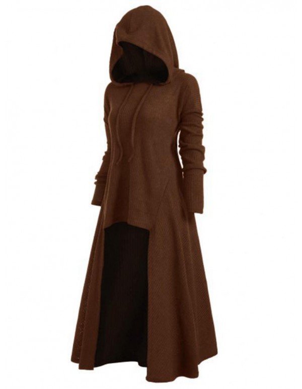 Plus Size S-5XL Irregular Hem Solid Color Hooded Sweatshirt Dress
