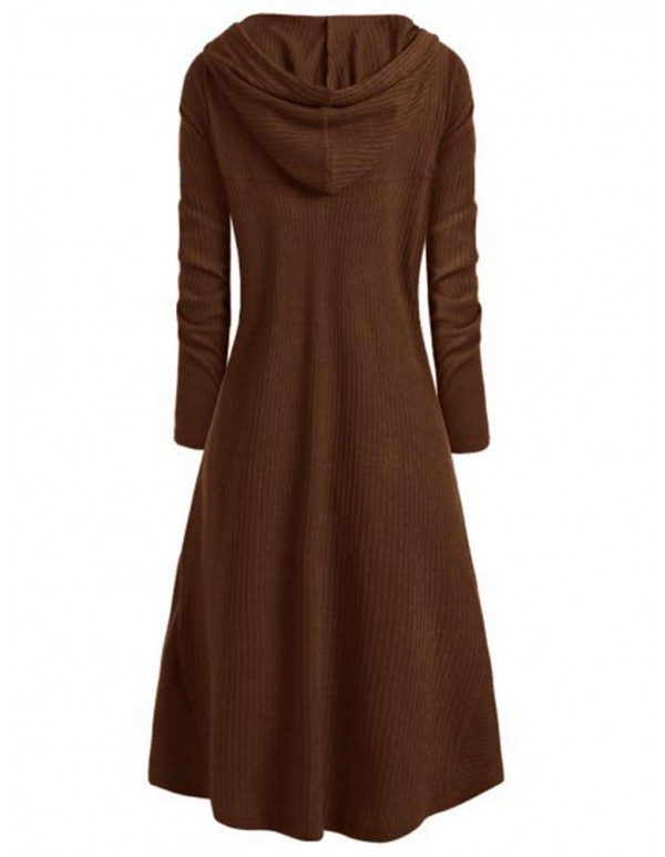 Plus Size S-5XL Irregular Hem Solid Color Hooded Sweatshirt Dress
