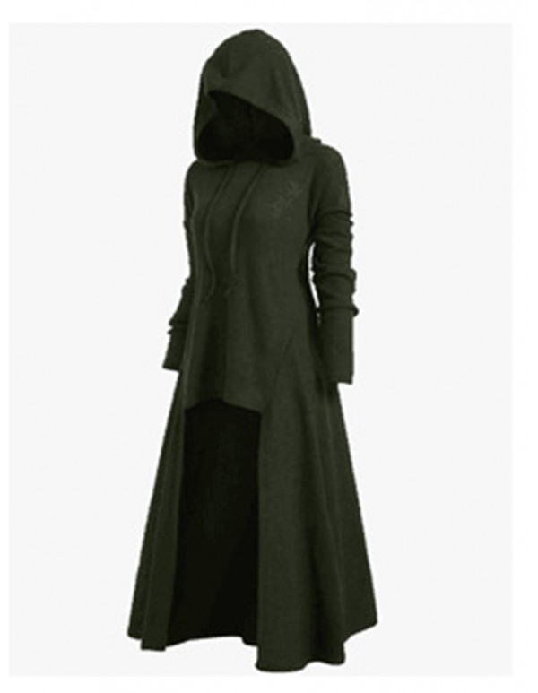 Plus Size S-5XL Irregular Hem Solid Color Hooded Sweatshirt Dress