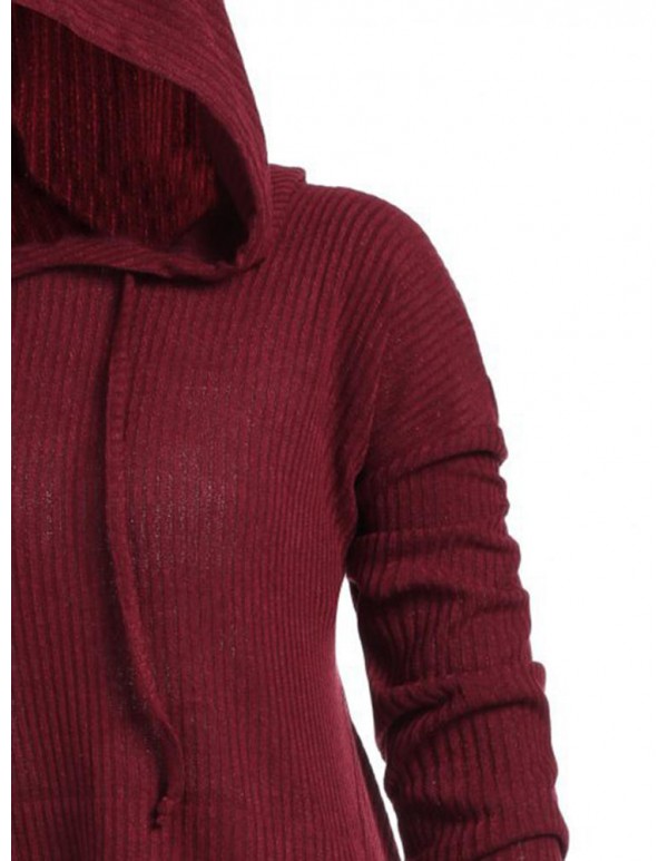 Plus Size S-5XL Irregular Hem Solid Color Hooded Sweatshirt Dress